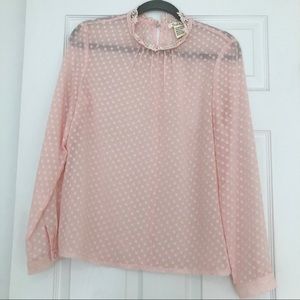 Solitaire Hi neck sheer pink blouse